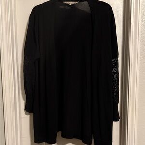 Black Open Front Cardigan with Lace Sleeves